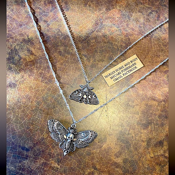 Dead head death moth necklace 925 Silver S925 set Womans new goth jewelry emo - Picture 7 of 8
